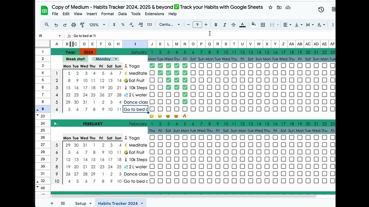 2024, 2205 & Beyond Habit Tracker in Google Sheets [FREE Template]