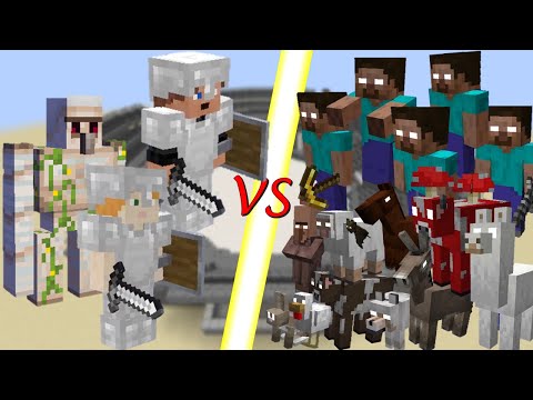 Herobrine & Infected mobs vs Survivor(Steve ,Alex) & Iron Golem! Minecraft mob battle!