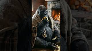 I warmed up a gorilla by the fireplace and brought it home 🚁🌴 A touching story #shorts