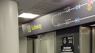 Rental Car Center bus loading sign WRONG!! Now riding Subway at IAH, Houston Bush Airport.