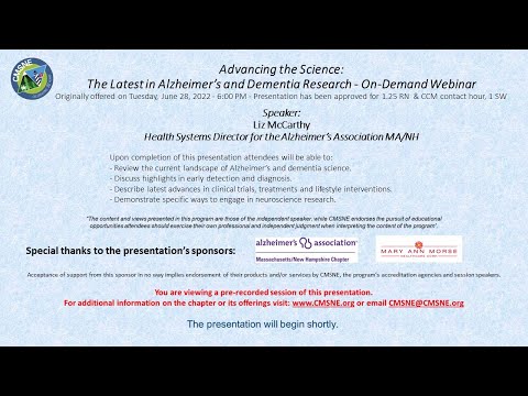 CMSNE's Advancing the Science: The Latest in Alzheimer’s and Dementia Research– On-Demand