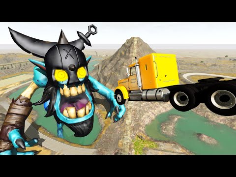 Jumping Cars into the Monster's Mouth - BeamNG.Drive