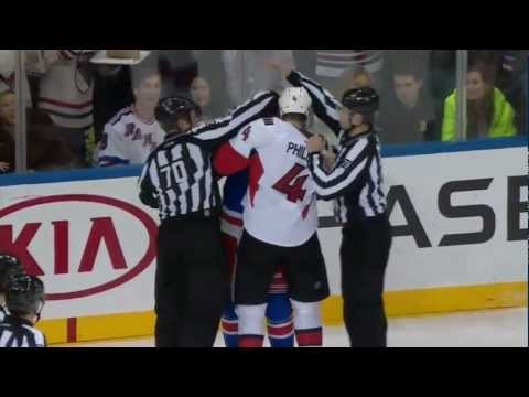 Chris Phillips vs Michael Haley Fights ( Ottawa Senators vs New York Rangers Mars 8, 2013) NHL HD