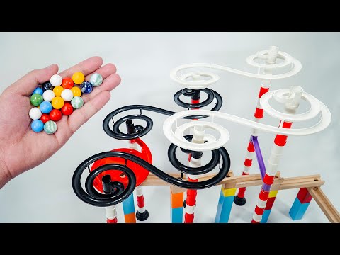 Marble Run ASMR ☆ Wooden Spiral, Marbles Color, Sound Ball is Run