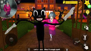 Scary Teacher 3D -miss t run away from cat cartoon