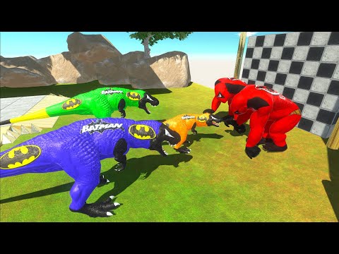 2X DEADPOOL GORO vs 3X BATMAN T-REX VS HULK CARCHAR DEATH FALL - Animal Revolt Battle Simulator