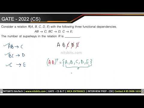 GATE 2022 - Find the number of superkeys on the relation R(A, B, C, D , E)