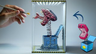 Diorama of realistic Alien Boxy Boo In the Laboratory