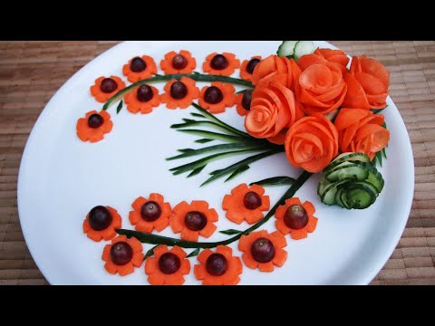 Super Salad Decoration Ideas - Beautiful Carrot Flowers & Cucumber Carving Garnish