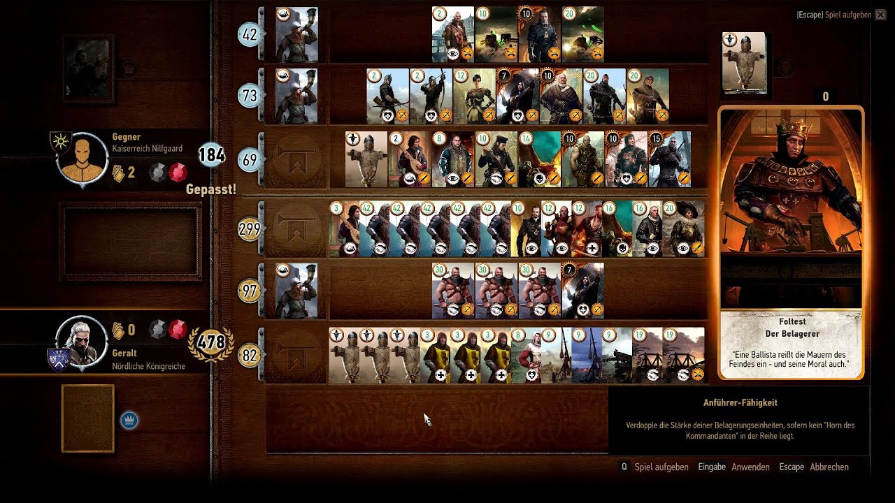 The Witcher 3: Gwent - High Score (Northern Realms) / 590 points match - 560 points round
