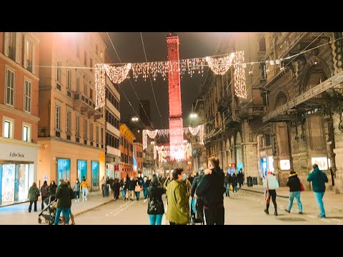 Night Bologna. Italy   - 4k Virtual Walking Tour around the City - Travel Guide. #94