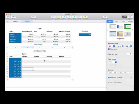 Create a Snowball Table in Numbers