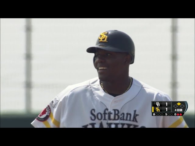 【ファーム】 ボール球を逆方向へ!! ホークス・コラスが試合を振り出しに戻す同点タイムリーを放つ!! 2019/5/4 H-D(ファーム)