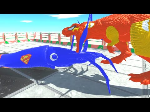 SUPERMAN COLOSSAL Squid DEATH RUN (Carnivore Dinosaurs) - Animal Revolt Battle Simulator ARBS