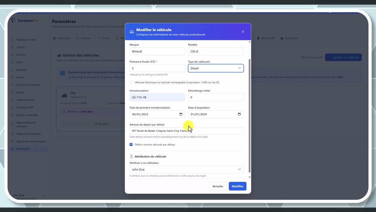 Tutoriel vidéo : Indemnités kilométriques — Formation FacturesPro