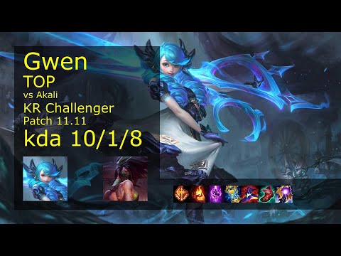 Gwen Top vs Akali - KR Challenger 10/1/8 Patch 11.11 Gameplay // [롤] 그웬 vs 아칼리 탑