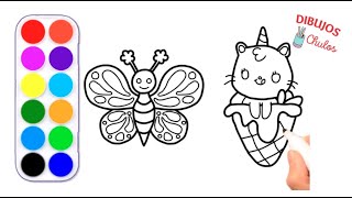 Cmo dibujar una mariposa y un gato unicornio  paso a paso - Dibujos fciles para nios 
