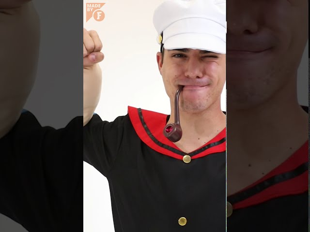 Vídeo relacionado con Funidelia Disfraz Oficial de Popeye para hombre, Incluye camisa con cuello, brazos acolchados, cinturón, pantalón y gorra - Traje para adultos para fiestas, Carnaval y Halloween - Talla L