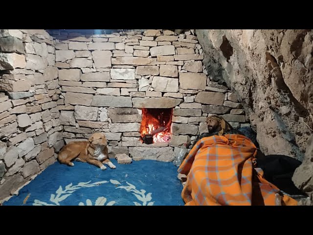 Building a warm and cozy winter shelter, living in a stone house