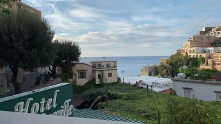 Eating breakfast on balcony of Hotel La Bougainville Positano, and enjoying the 