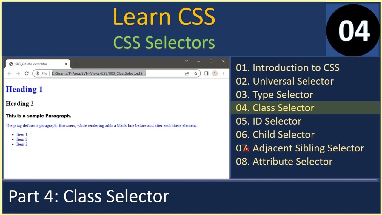CSS Selectors | Part 4 - Class Selector | CSS Tutorials #04
