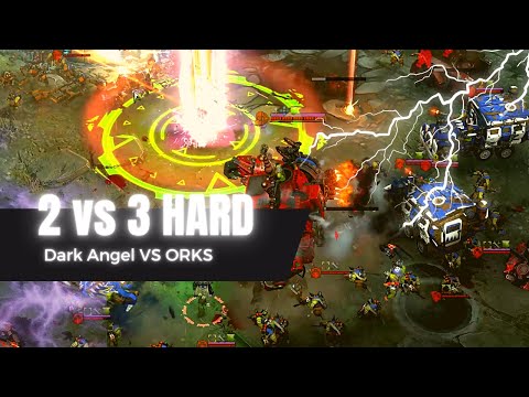 HARD LEVEL 2 vs 3 Dark Angel army Vs orcs   - No Limid Mod - Warhammer 40K Dawn Of War 3 1000 ORC