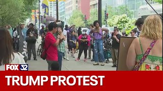 Protestors gather to denounce Trump upon his arrival in Chicago