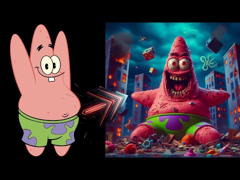 spongebob as giant monster destroying bikini bottom