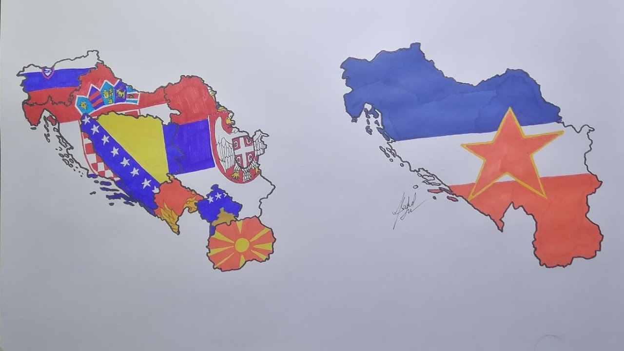 Drawing Former Yugoslavia countries flag map | Yugoslavia flag map