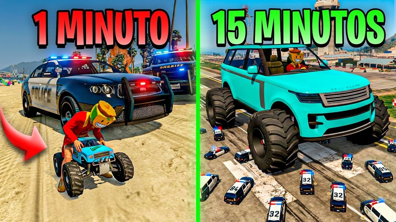 ESCAPANDO de la POLICÍA pero mi COCHE ES MAS GRANDE CADA MINUTO!! - GTA 5 ONLINE