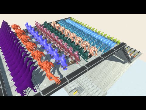 ALL Colors Dinosaur Slide down to eat meat Gold Pig | Animal Revolt Battle Simulator