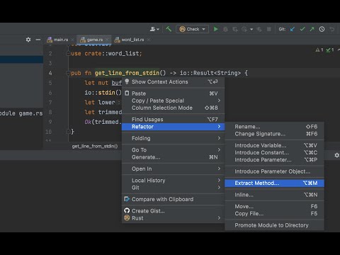 Automatically refactoring rust code into a module with CLion