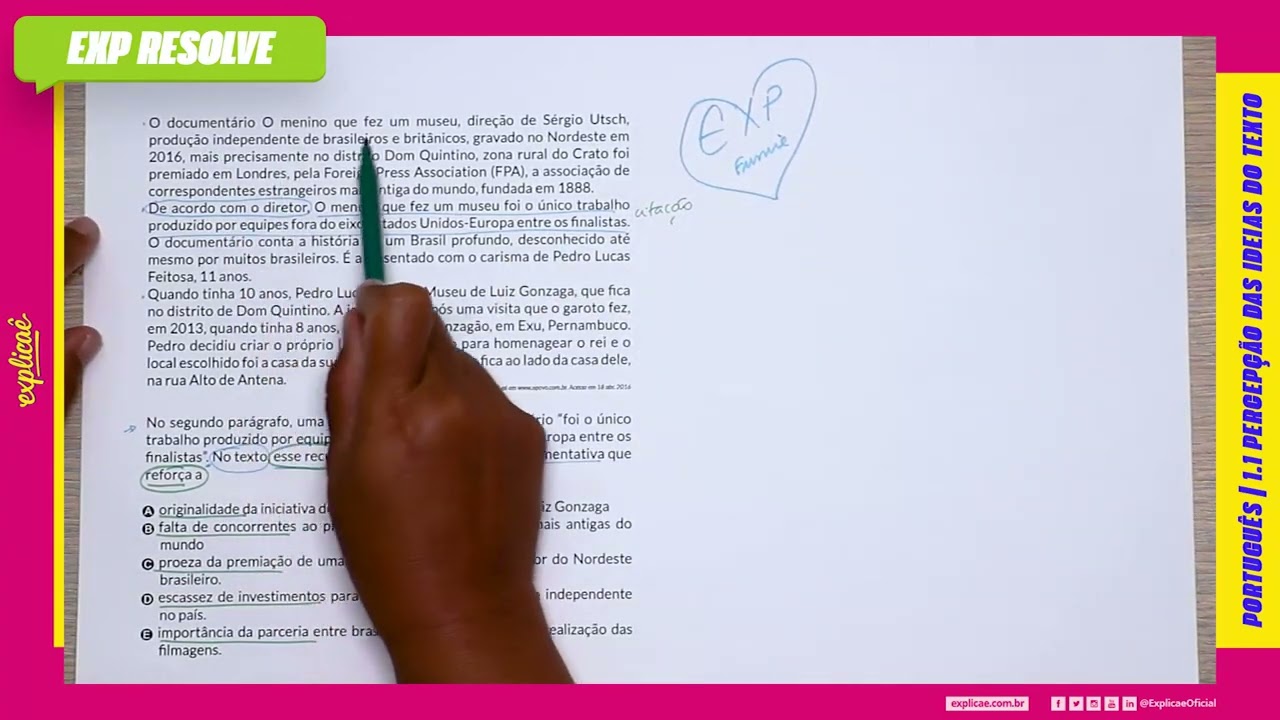 O DOCUMENTÁRIO O MENINO QUE FEZ UM MUSEU, DIREÇÃO DE SÉRGIO (...) | PERCEPÇÃO DAS IDEIAS DO TEXTO