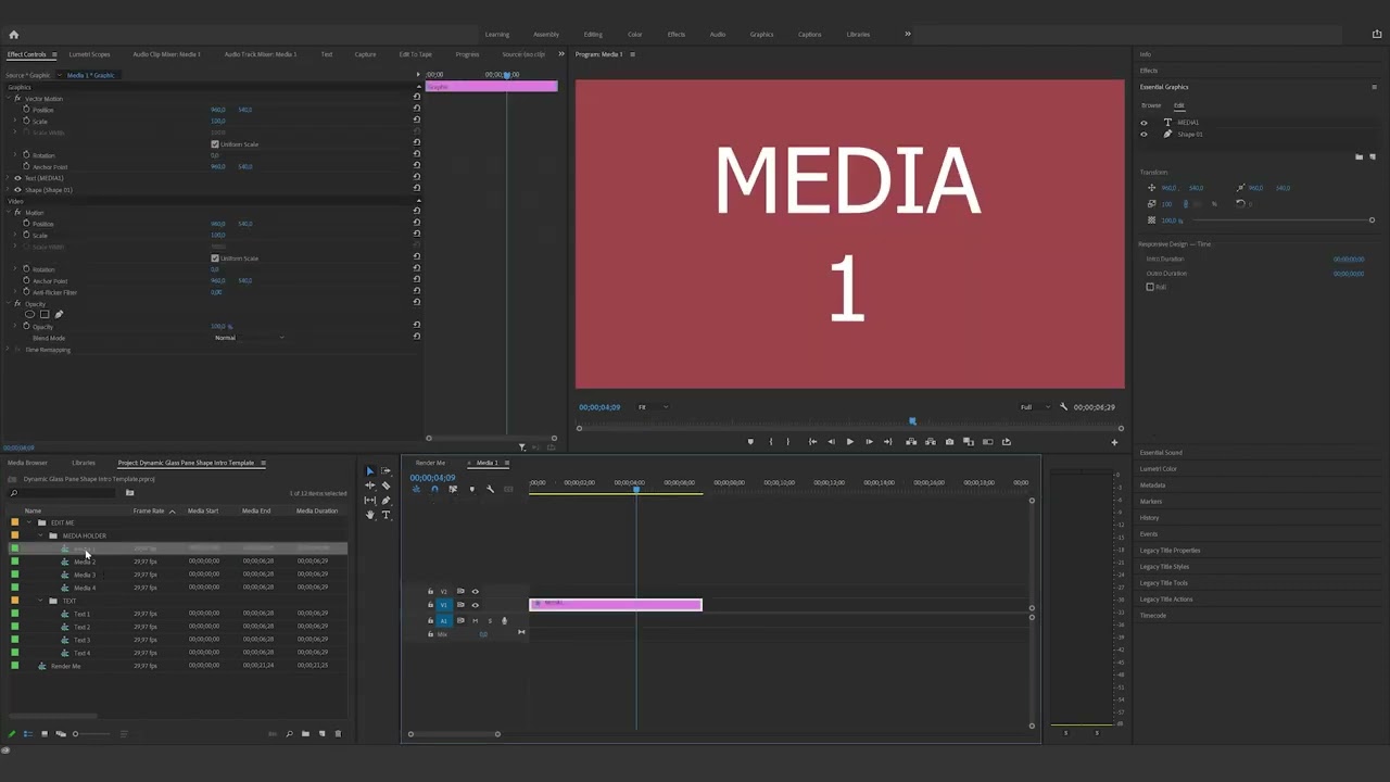 How to edit the Dynamic Glass Pane Shape Intro Template in Premiere Pro