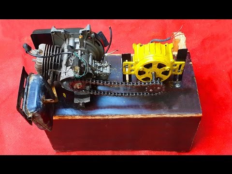 Homemade Dynamo Generator 220V Attached To Two Stroke Engine. DIY Free Electricity Dynamo Generator. Video