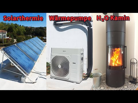 Heat pump - Water-bearing fireplace - Solar thermal system - Heat storage - Hot water tank