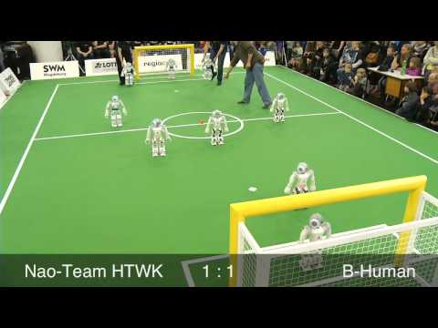 B-Human vs. Nao-Team HTWK, RoboCup German Open 2013, SPL Final, 1st Half