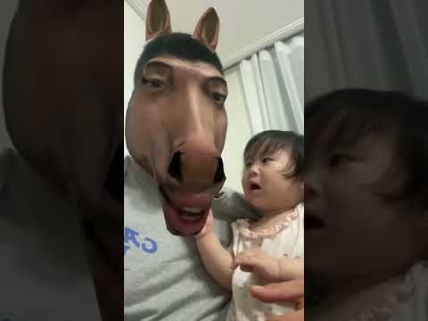 Cute baby scared watching horse effect on her dads face🤣🤣 #shorts #viral #status