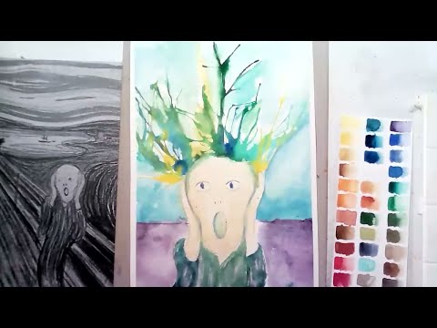 Painting with straw "The Scream" by Edvard Munch [lesson recording] for children