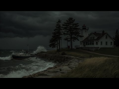 The Coast In A Thunderstorm & Heavy Rain, Sound Of Rolling Thunder At Night & Relaxing Ocean Waves