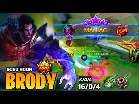 MANIAC! 16 KILL No Death, Overpower Brody Hypercarry | By Gosu Hoon - Mobile Legend
