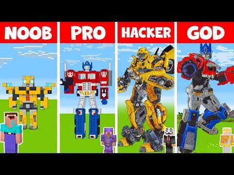 EPIC Minecraft TRANSFORMER BUILD CHALLENGE - NOOB vs PRO vs HACKER vs GOD