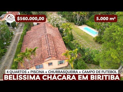 Chácara 5.000 m² - 4 quartos - piscina R$560 Mil - Biritiba Mirim -SP