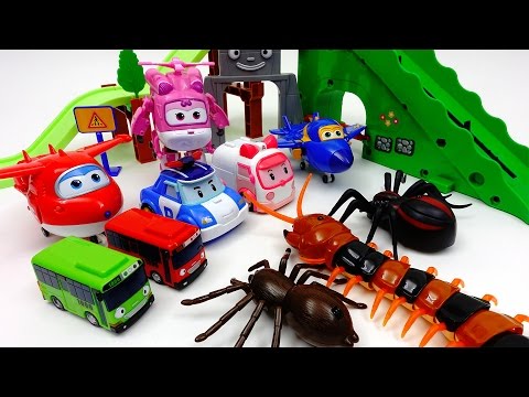 Go Super-Wings Robocar Poli, Defeat Monster Spider and Giant Centipede~!