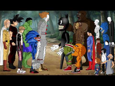Saitama - Goku - Pennywise -Sonic-Chainsaw Man VS Udin Din Jason,Chucky,Michael,Freddy,Scp 096,Huggy