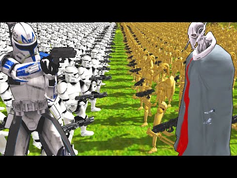 1,000 Captain Rex Clones VS General Grievous Droid Army! - Men of War: Star Wars Mod