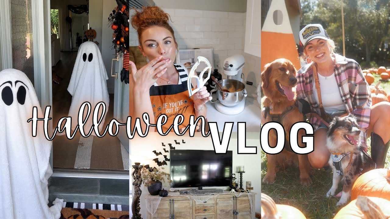 HALLOWEEN VLOG | PUMPKIN PATCH WITH THE PUPS,  FINISHING DECORATING FOR HALLOWEEN & FALL BAKING!