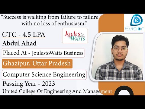 Congrats,|Abdul Ahad, Selected in JoulestoWatts Business Solutions Pvt Ltd.|4.5LPA|CSE,PoY2023| U.P