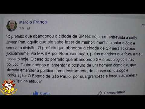 Governador de São Paulo Márcio França detona Ex Prefeito João Dória nas redes Sociais
