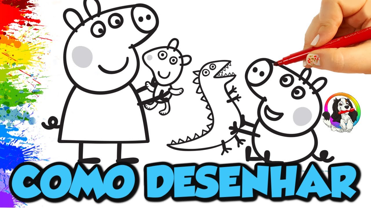 Desenhar e Pintar Passo a Passo Desenho da Peppa Pig e George brincando com brinquedos Educativos